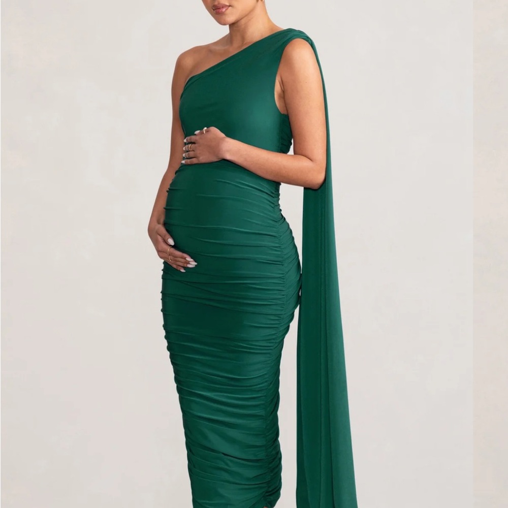 Green cap sleeve one shoulder Maternity Dress
